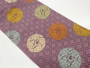 草木染蜀江文に花菱・花葉模様織出し名古屋帯